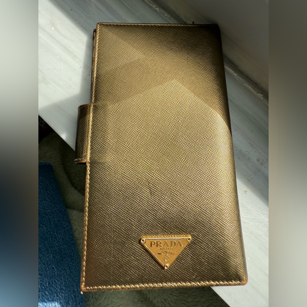 Vintage Prada Metallic Saffiano Gold Long Wallet VTG